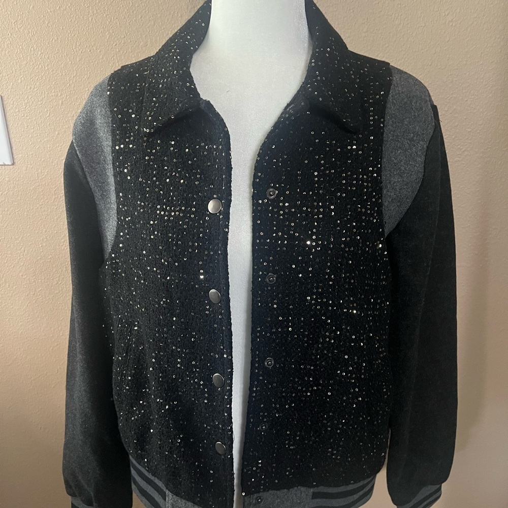 Black and Gray sequined bomber jacket M